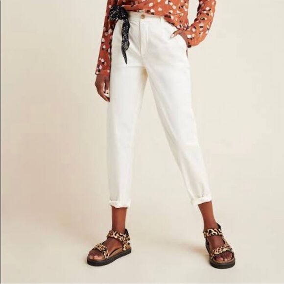 Anthropologie Scout Slim Pleated Pants Slouchy Lyocell In Cream 27 - Picture 3 of 15